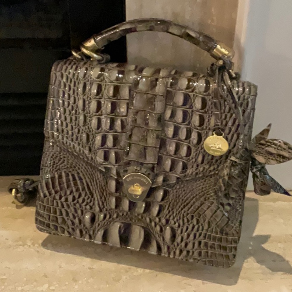 Brahim luxury embossed exotic grey medium handbag